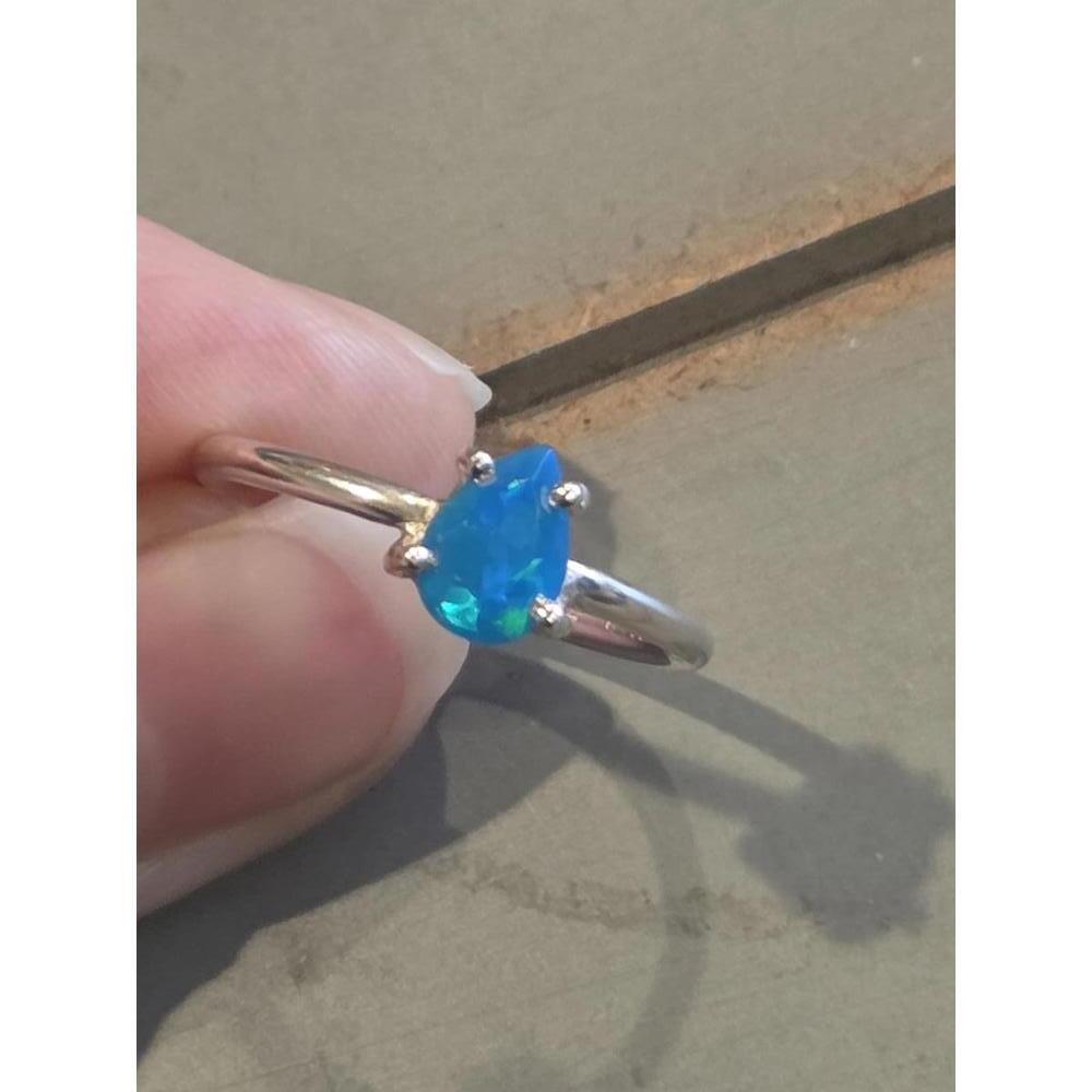 Sterling Silver Ring with Blue Opal Teardrop Stone